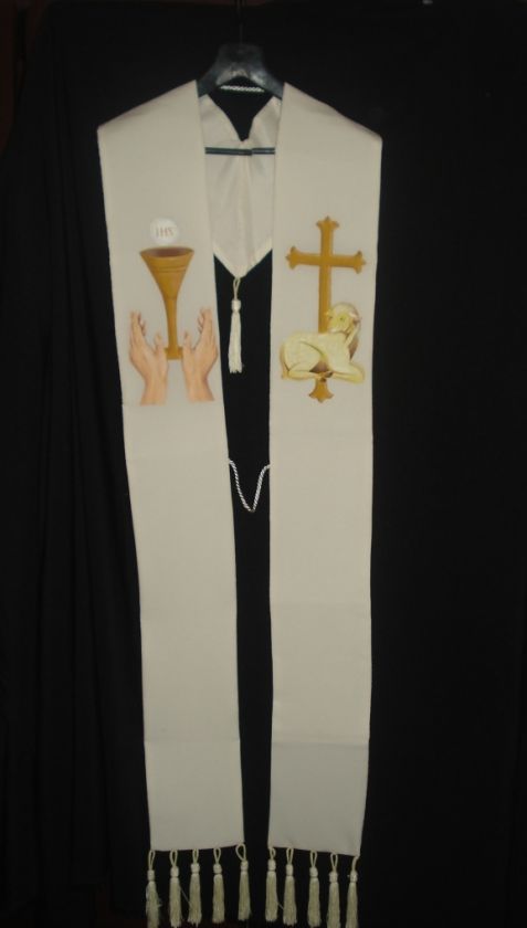 New Vestment Stole Cream Agnus Dei Praying Hands  