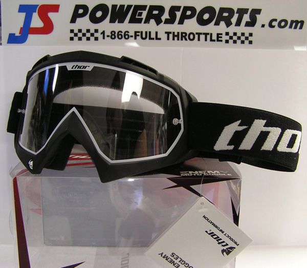 BLACK THOR ENEMY OFFROAD MX GOGGLES WHITE MIRROR LENS  