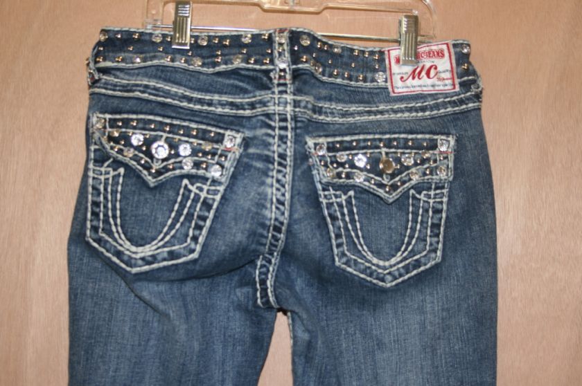 Miss Chic Jeans   mc1192D Rhinestone Pockets and Waist  