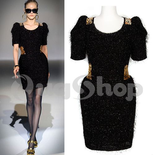 Runway Peplum Dress Puff Cap Sleeve Animal Print Shoulder Waist 