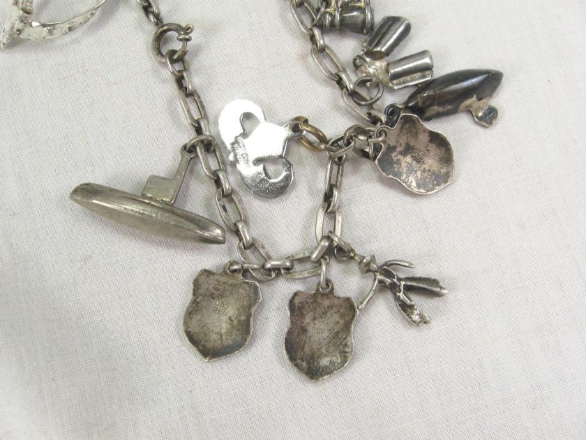 Vintage WWII 835 Silver Charm Bracelet Military Western  