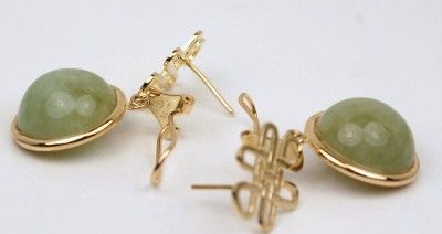 14K JADE DANGLE OMEGA BACK CLIP EARRINGS   11 GRAMS  