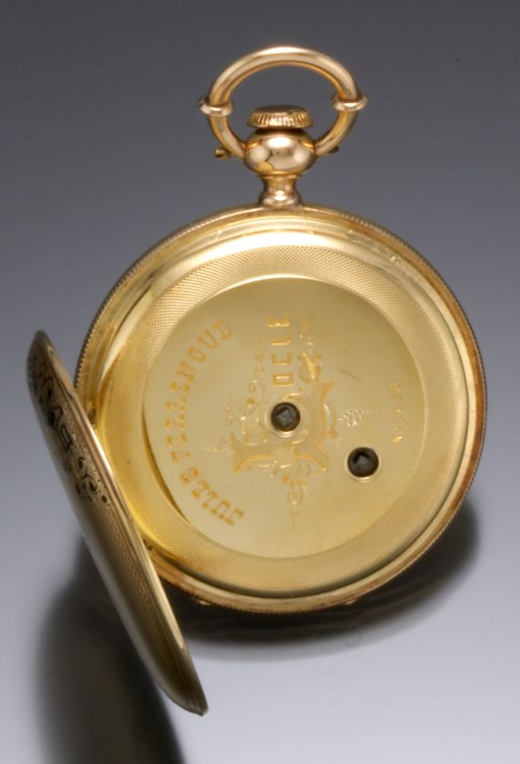 18K Gold Enamel Trimmed J. Perrenoud Keywind Keyset Pocket Watch in 