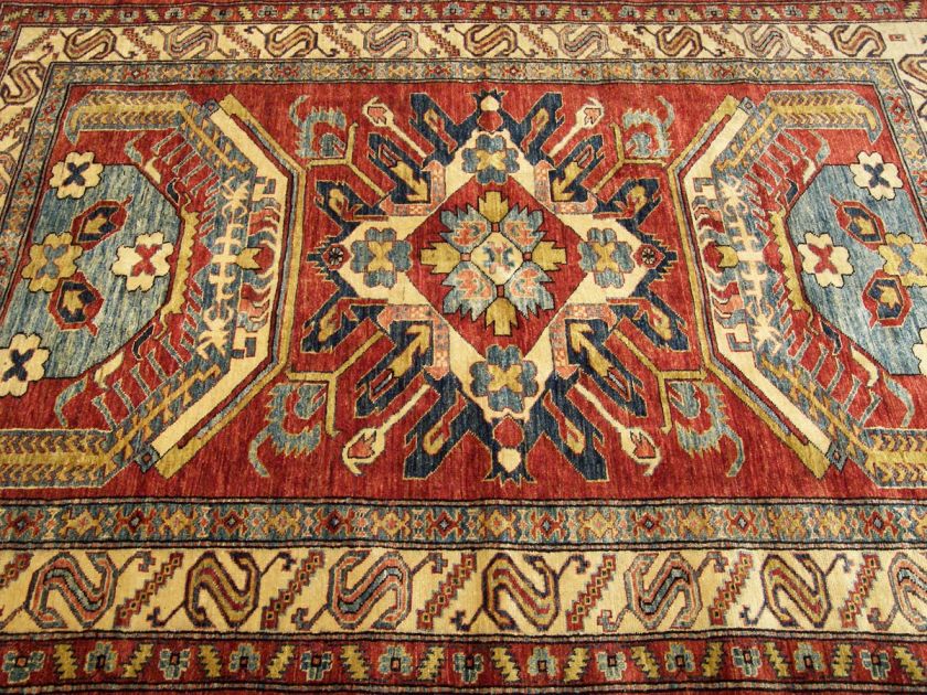 5x7 Beautiful Handmade Vegge Dye Wool Afghan Kazak Rug  