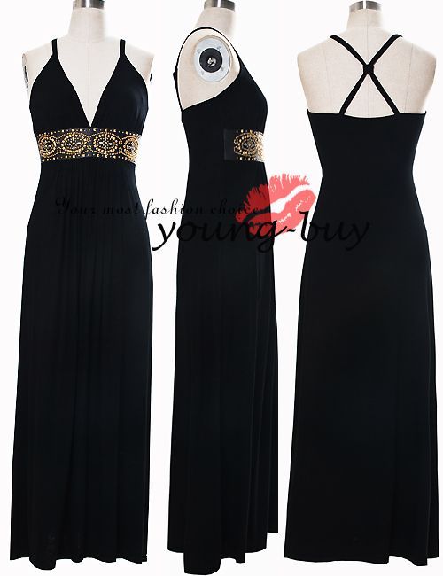 Black Wedding Long Party Evening Dress UK Sz 6~16 W1428  