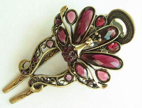   COLORS SWAROVSKI CRYSTAL BIG PEACOCK HAIR BARRETTE CLIP 1464  