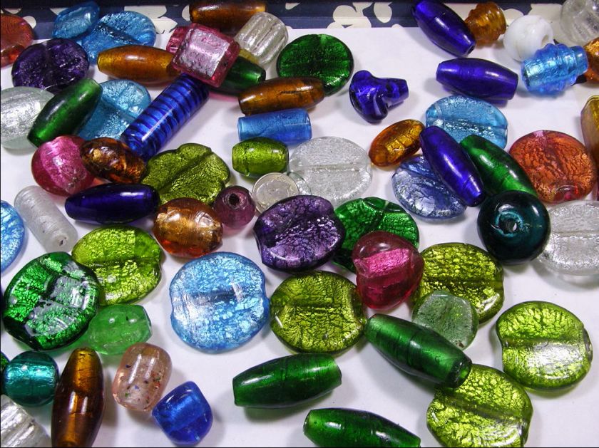 WHOLESALE LOT 2 LBS FANCY FOIL LAMPWORK BEADS (BD 61)  