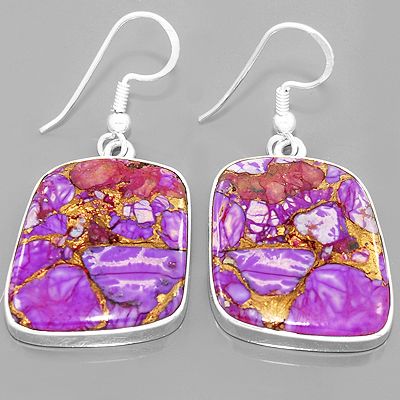 Purple Turquoise Gemstone 925 Sterling Silver Dangle Earrings 