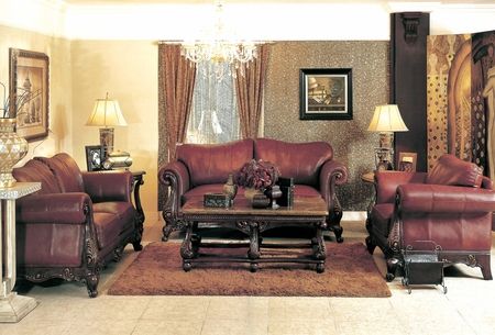 Real Full Leather Burgundy Brown Solid Wood Sofa Loveseat 2 Pc Living 