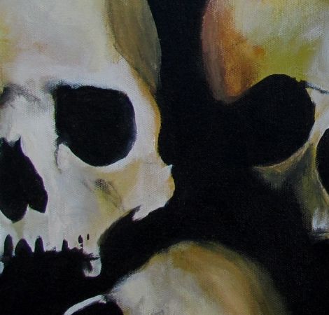 Orginal HALLOWEEN Painting CES Collector Outsider Art Gothic SKULLS 