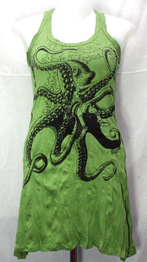 Octopus Hippie Rock T Shirt Mini Tank Dress Tunic Top, Sz S  