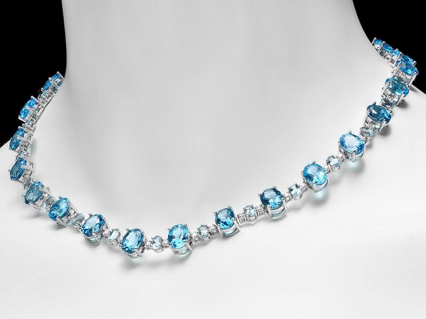 26800 CERTIFIED 14K WHITE GOLD 60.00CT TOPAZ 2.35CT DIAMOND NECKLACE 