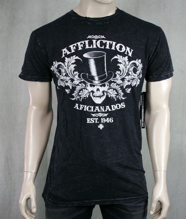 AFFLICTION Mens T shirt DUBLIN SMASH crew neck black or vintage white 