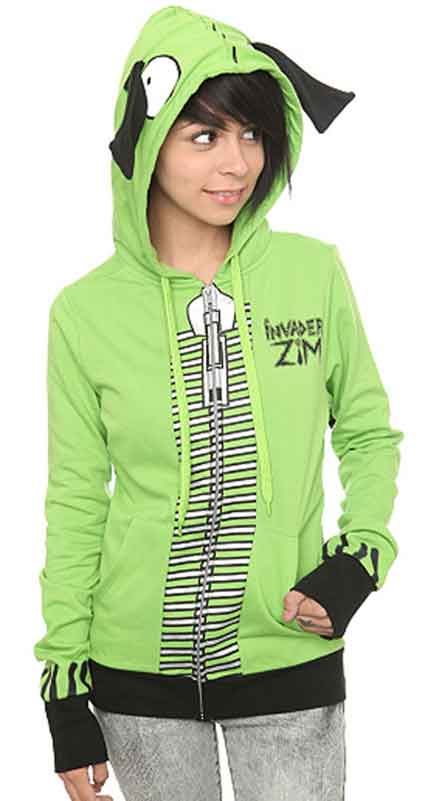 Invader Zim Gir Ears Face I Am Green Zip Hoodie  