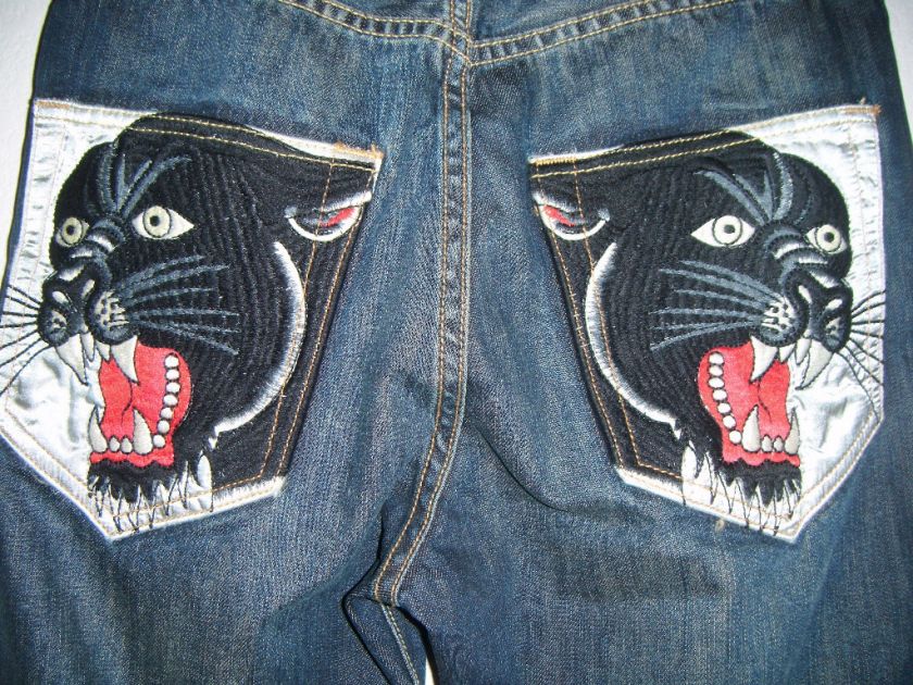   SILVER SATIN BLACK PANTHER JEANS Distressed Men Sizes 31 32 34 36