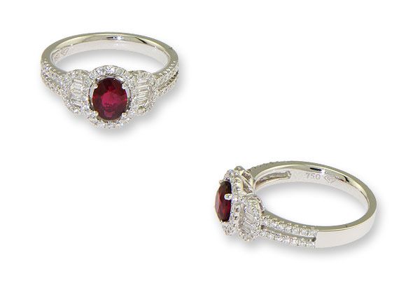 18K WG Ladies Fancy Diamond Ruby Ring  