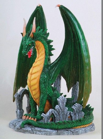 GREEN ARCHAIC RUINS MIGHTY DRAGON STATUE FIGURINE COOL  