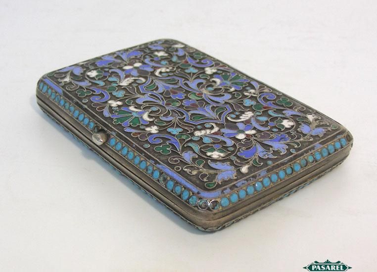 Fine Russian 84 Silver Enamel Cloisonné Cigarette Case 1896 1908 