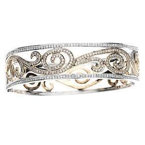 4ct Women Diamond Bangle Bracelet 14k Two Tone Gold  