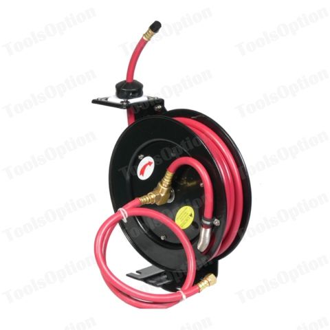 50FT Feet Retractable Rubber Air Hose Reel 3/8 300PSI  