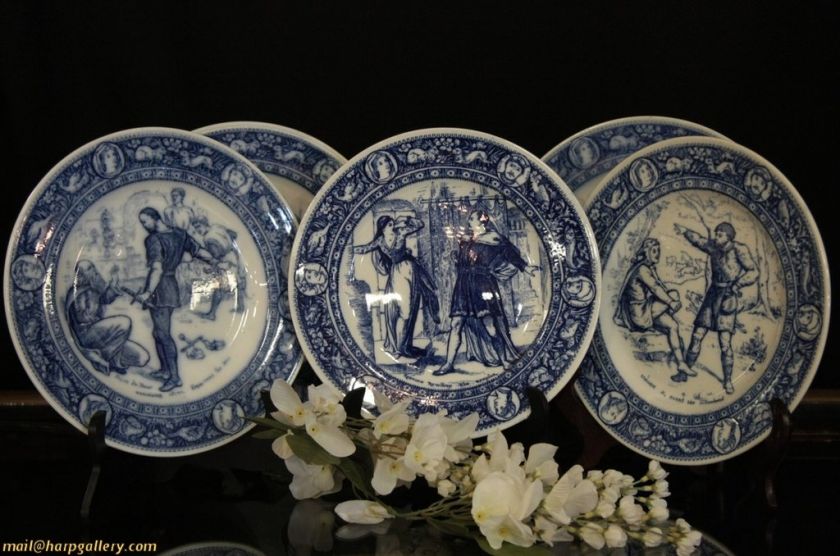 Five Flow Blue Wedgwood Ivanhoe Plates  