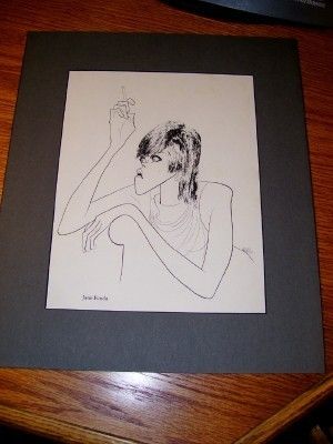 AL HIRSCHFELD ~ Actress ~ Jane Fonda ~ Smoking a Cigarette 11 x 13 