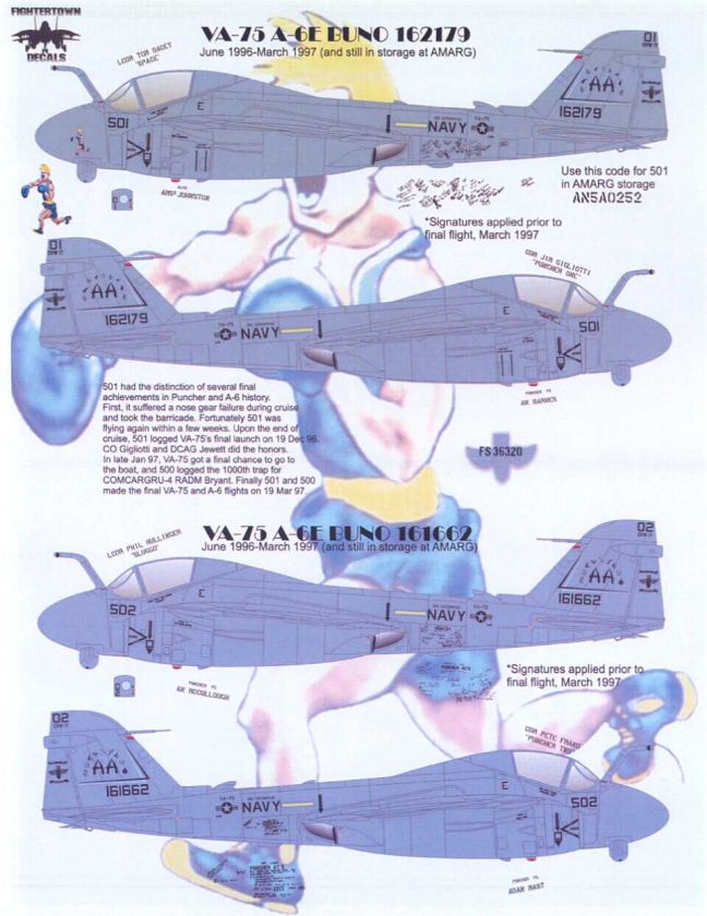 Fightertown Decals 1/48 GRUMMAN A 6E INTRUDER VA 75 The Sunday 