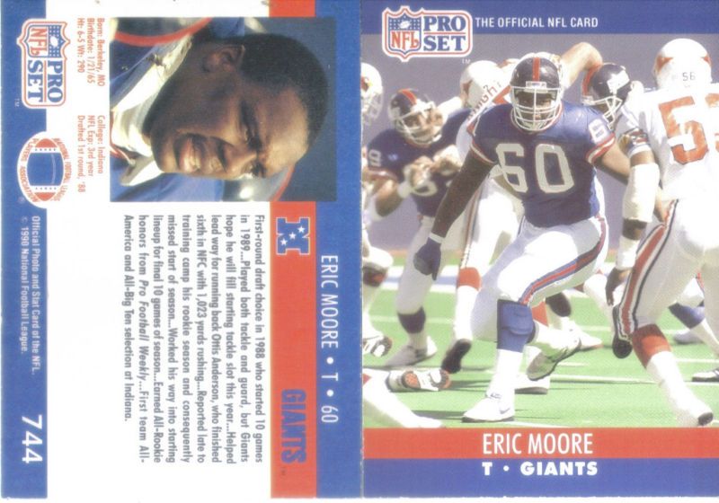 ERIC MOORE1990 PRO SET #744 B NO STRIPE ERROR CARD  