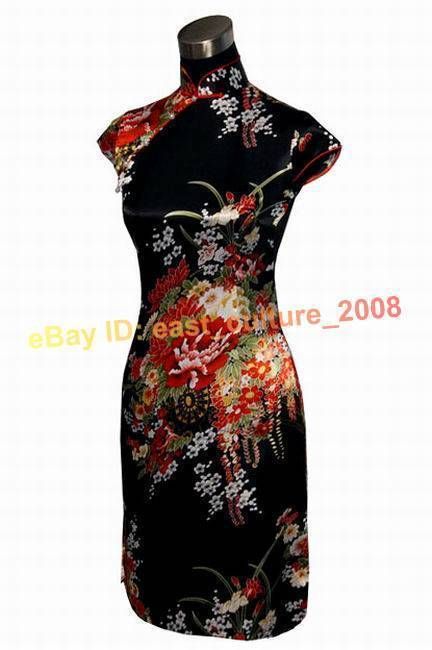 Mini Flower Cheongsam Evening Dress Black WMD 154  