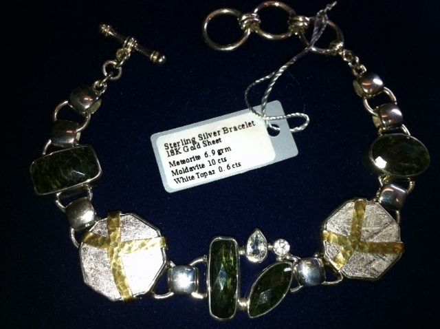 Sterling Silver Bracelet Meteorite Gibeon Faceted Moldavite White 