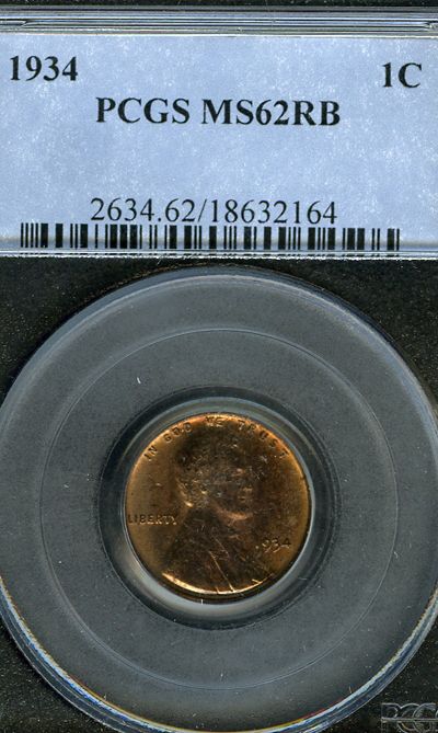 1934 PCGS MS 62 RB LINCOLN WHEAT CENT 1C AB4  