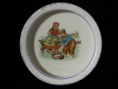   Baby Child OLD Round Dish Bowl   2 Children & Baby in Boat  