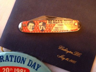 RONALD REAGAN Presidents Pin BUTTON Pinback, Dinner Menu Pocket Knife 