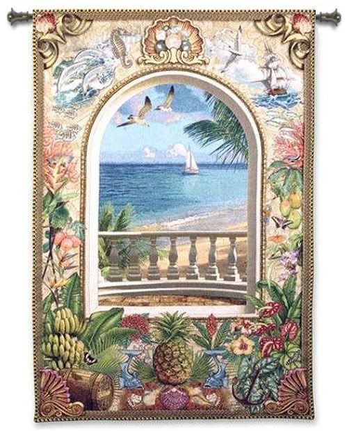 COASTAL VIEW SEASIDE SAILBOAT ART TAPESTRY WALL HANGING  