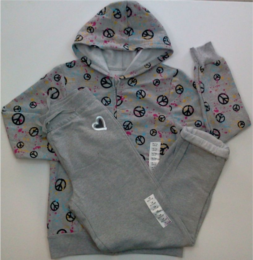 Total Girl Youth Girls Gray Zip Front Hoodie with Sweatpants Matching 