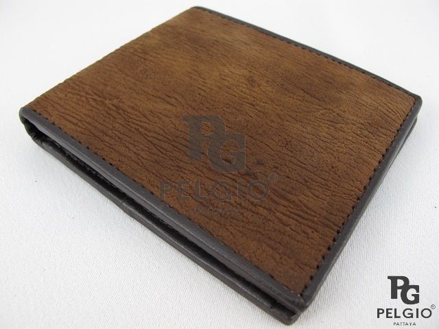 PELGIO New Genuine Shark Skin Leather Bifold Mens Wallet Brown Free 