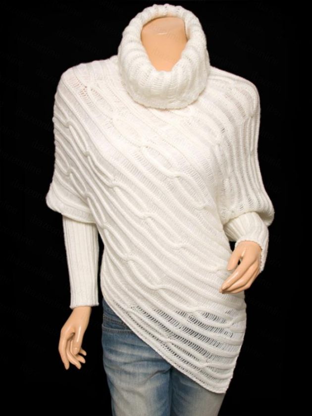  Angle Hem Turtleneck Boho Sweater Top  