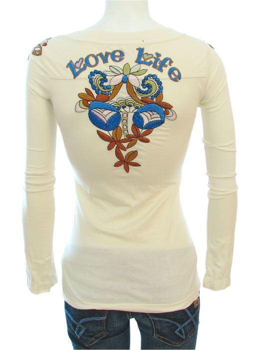 NWT JWLA Johnny Was Blue Moon Embroidered Long Sleeve Tee Size XS 