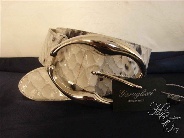 NWT GARUGLIERI Python Patent Leather BELT Size M~ WHITE  