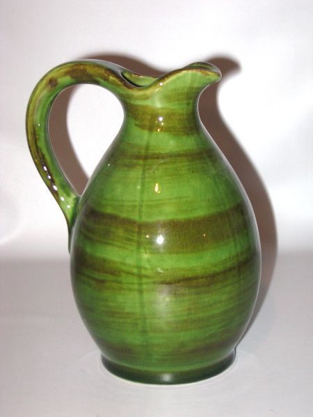 Laurentian Art Pottery Green & Brown Pitcher Jug Quebec Canada  