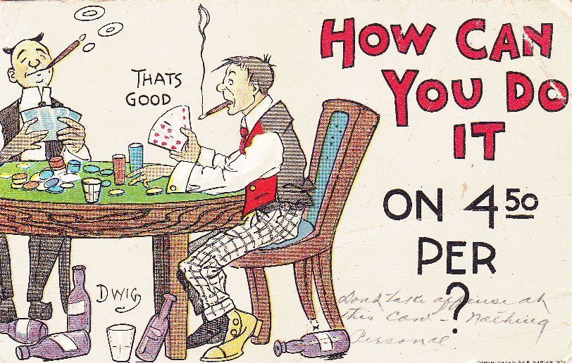   Poker Card Players vintage comic Dwig artist signed postcard  