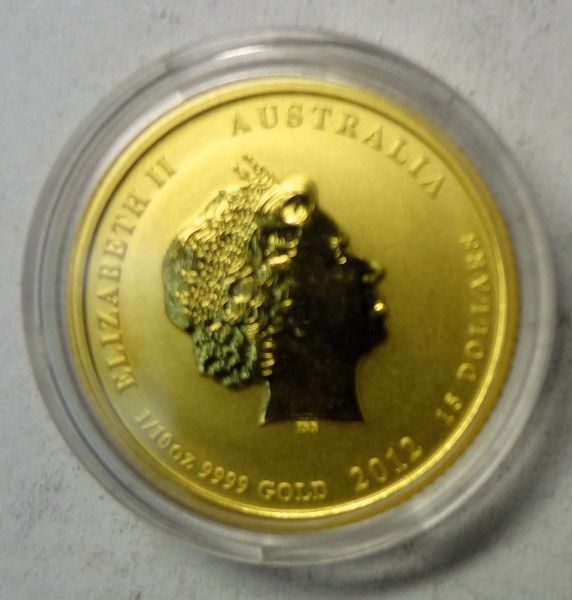 2012 1/10 OZ .999 GOLD DRAGON PERFECT BU AUSTRALIA  