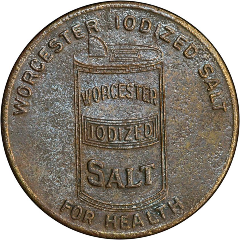 NEW YORK WORCESTER IODIZED SALT ~ GOOD LUCK SWASTIKA ~ TOKEN MEDAL 