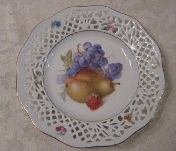   ARZBERG GERMANY PORCELAIN RETICULATED LACE EDGE PEAR + FRUIT PLATE