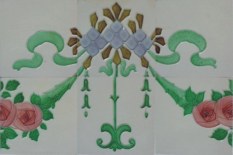 Art Nouveau Majolica Tile BACKSPLASH CELTIC ROSES #2  