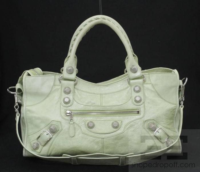 Balenciaga Mint Green Leather Giant Part Time Handbag  