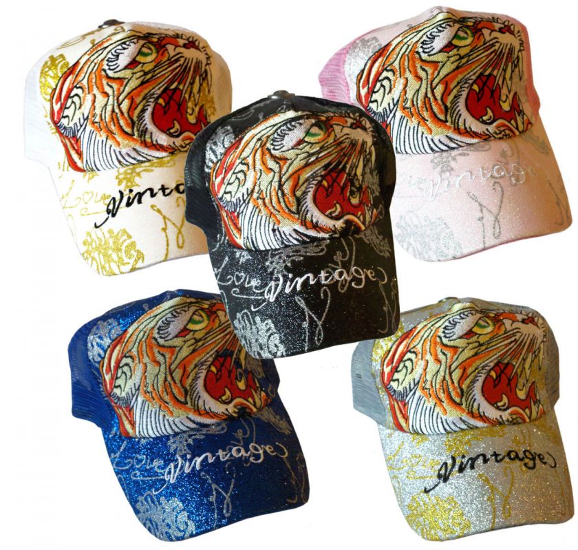 TATTOO Rhinestone Fashion Trucker Mesh Ball Cap / Hat Tiger 2  