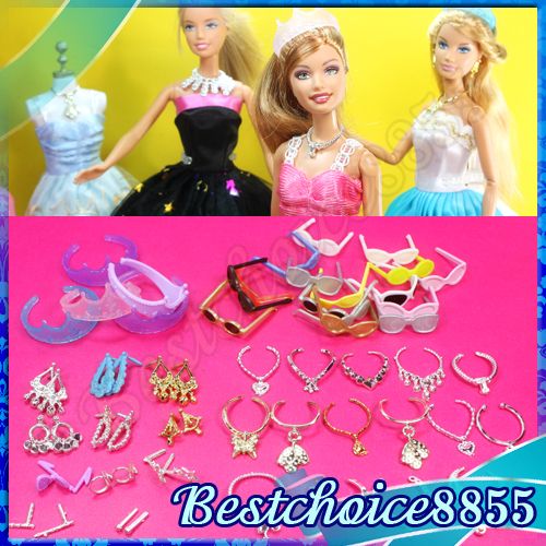 Sets Barbie Doll Accessories Dress Up Jewelry Necklack Crown Earing 