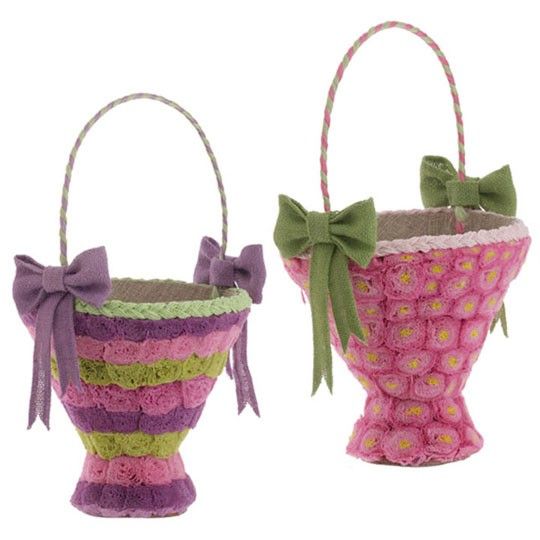 RAZ Imports Bunny Tales 9.5 Paper Spring Easter Basket Pink w/Green 