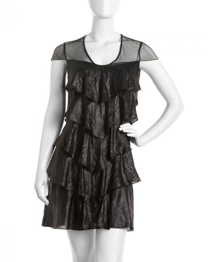 BCBGMAXAZRIA Tiered Illusion Neck Dress  